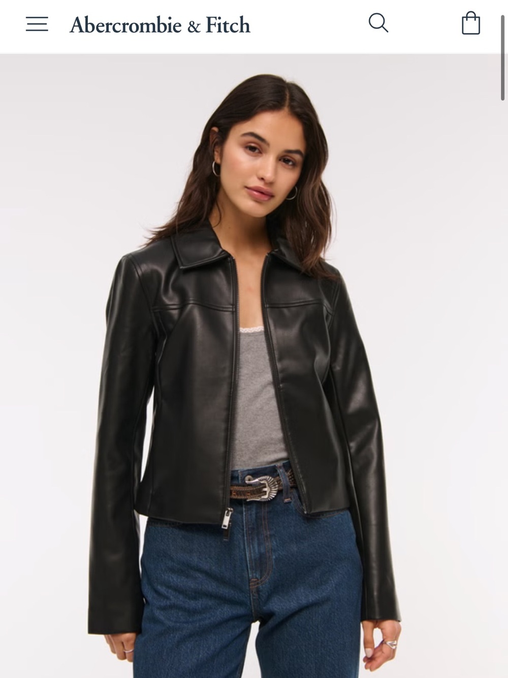 Abercrombie & Fitch Black Faux Leather Collar Zip Jacket